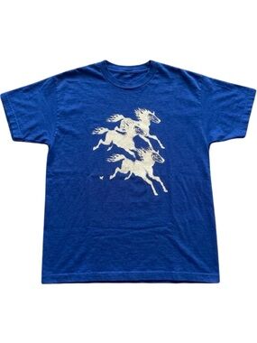 Y2K Grunge Flaming Wild Horses Alt Rock Royal Blue Tee